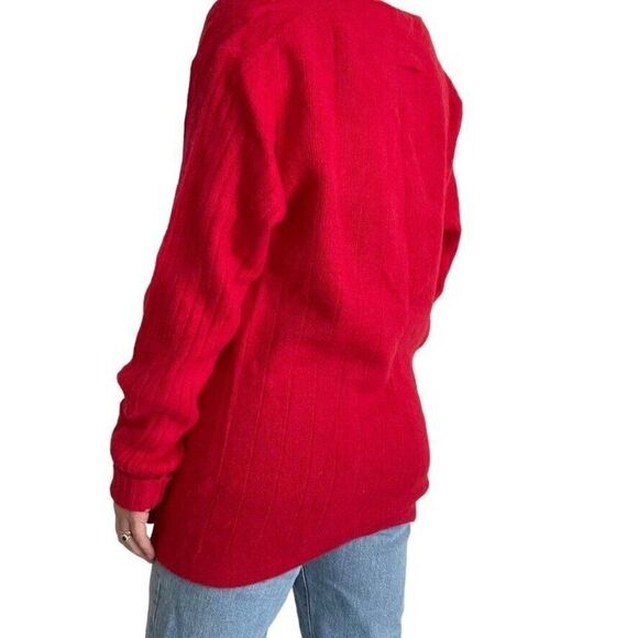 Vintage 90s Womens The Limited Cherry Red Angora Blend Cable V Neck Sweater Sz M - Picture 9 of 10